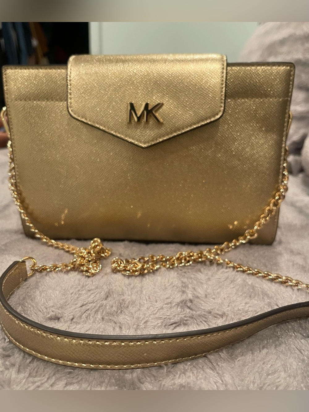 Michael Kors Gold Metallic Envelope Crossbody Bag